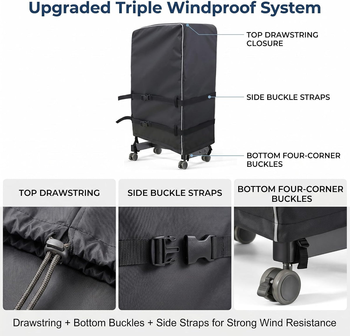 70-75 Inch Windproof Outdoor TV Trolley Cover, Heavy Duty Oxford Weatherproof Dustproof Cover for Mobile Rolling TV Stand(70''L x15''W x 57''H) - Image 2