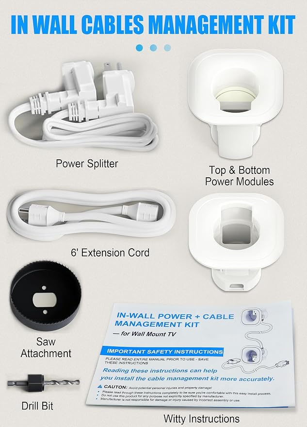 in Wall Cable Management Kit with Hole Saw Drill Attachment - Includes Power & Low Voltage Cord Management - Hide TV Wires for Wall-Mounted TVs, White - Image 2