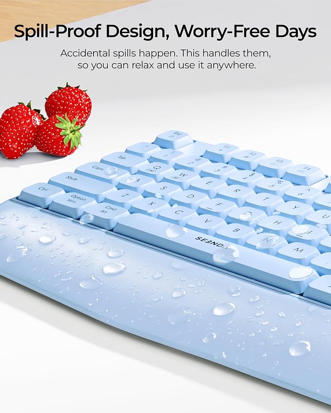 seenda Wireless Bluetooth Ergonomic Keyboard Mouse Combo, Full Size, Blue | USB/Bluetooth multi-device switching, with wrist rest, number pad, and quiet operation for PC, laptop, Mac, MacBook, and iPad - Image 8