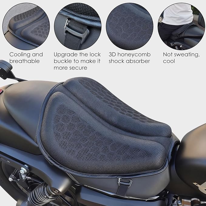 Motorcycle Gel Seat Cushion - Foldable Soft Pressure Relief Pad with Petal Ergonomic Design & 3D Honeycomb Breathable Structure, Cool & Comfortable for Long Rides (Black) - Image 3
