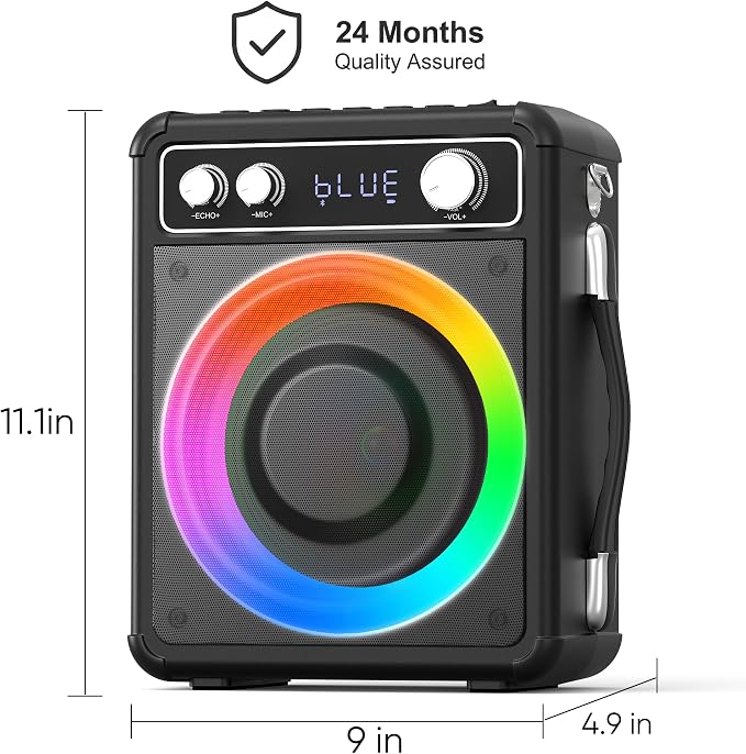 VOSOCO Karaoke Machine, Bluetooth Speaker with 3 Rechargeable Microphones | 2026 Portable PA System for adults with LED Light, Supports TWS Echo TF USB AUX Inputs for Birthday Home Party Outdoor Travel - Image 9