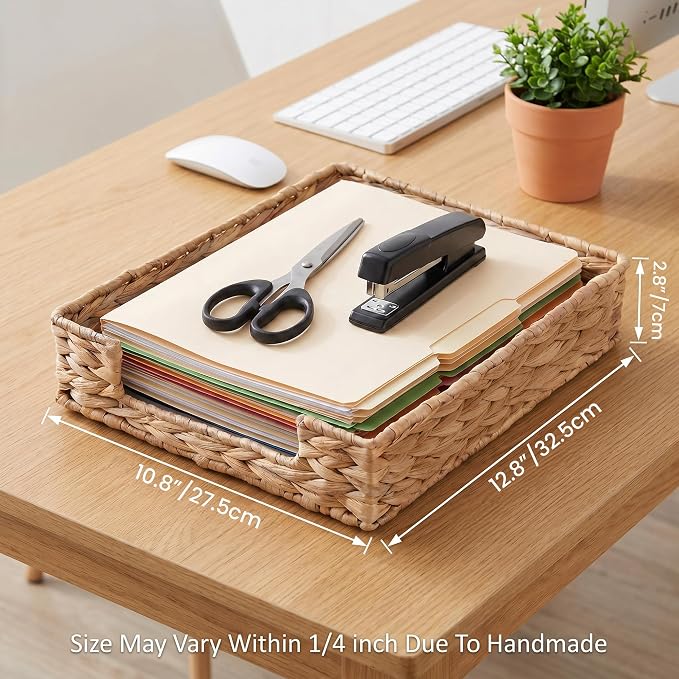 Letter Tray Water Hyacinth, Wicker Desk Organizer for Office Supplies Mail | Desk Tray Organizer for A4 Paper, Magazine, Jewelry Cosmetics, Paper Holder Storage Basket for Office, School, and Workspace - Image 2