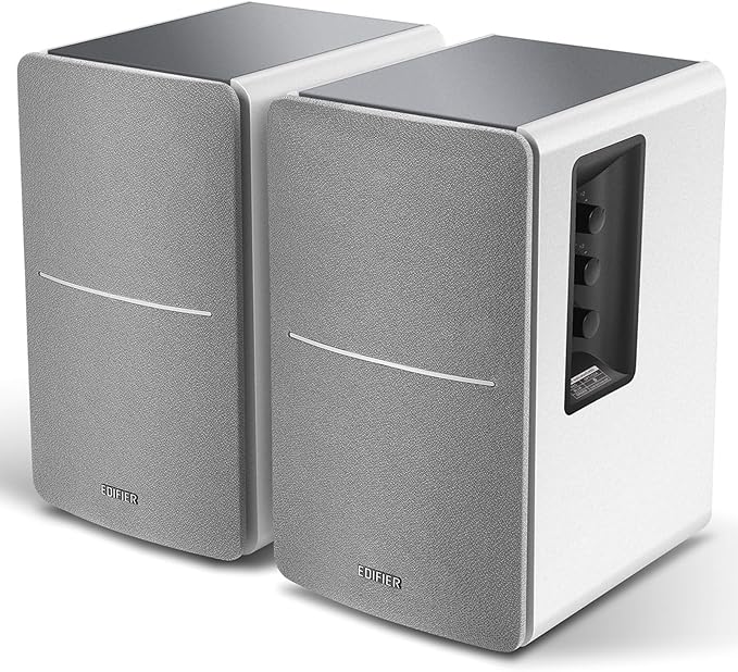 Edifier R1280DB Powered Bluetooth Bookshelf Speakers - Optical Input - Wireless Studio Monitors - 4 Inch Near Field Speaker - 42w RMS - Wood Grain (White) - Image 2