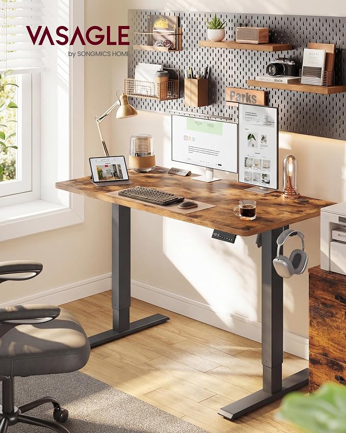 VASAGLE Electric Standing Desk, 47.2 x 23.6 Inches Height Adjustable Desk, Sedentary Reminder, 4 Memory Heights, for Home Office, Rustic Brown ULSD312KD020S - Image 2