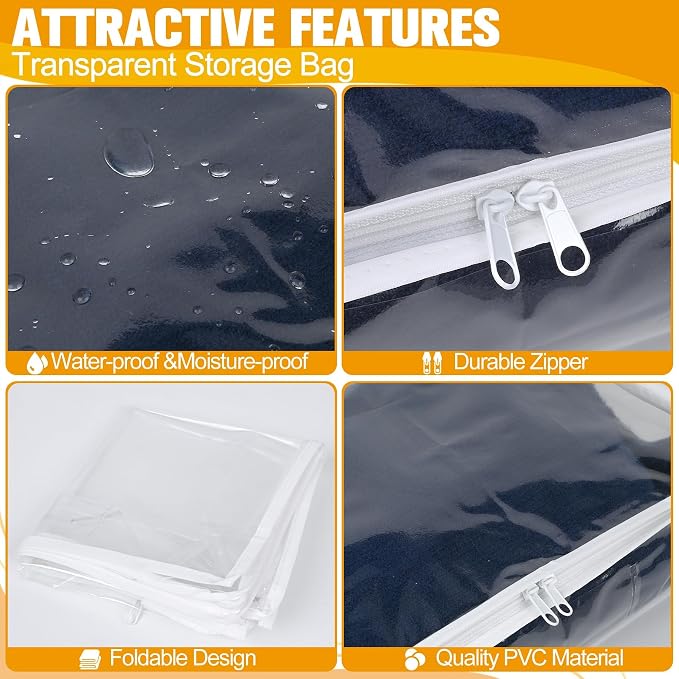 Plastic Storage Bags with Easy-Glide Zipper, Pack of 6, Durable Clear Vinyl Zippered Storage Bags for Clothes Sweaters Comforters Blankets Sheets Bedding (18 x 15 x 4 Inch, Transparent White) - Image 5