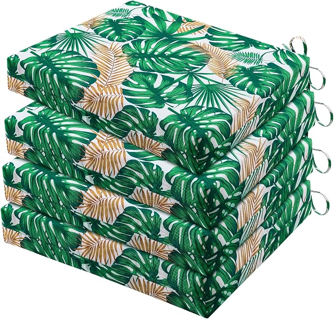 HARBOREST Outdoor Chair Cushions Set of 4, Water Resistant Patio Chair Cushions with Ties, Square Corner Outdoor Seat Cushions for Patio Furniture, 18.5"x16"x3", Frond by HARBOREST