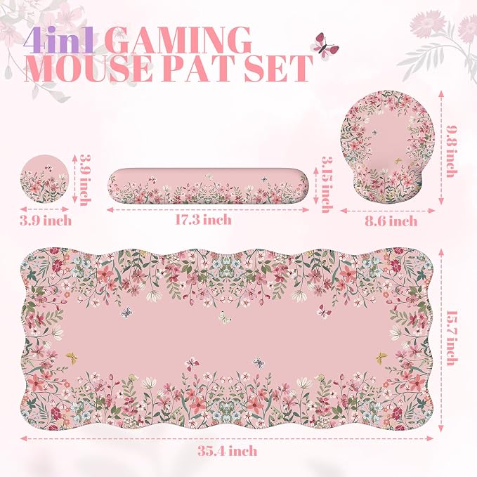 iCasso Pink Keyboard Mat 35.4"x15.7", Desk Protector for Classroom | Vintage Women Ergonomic Desk Pad with Keyboard Wrist Rest, Mousepad Set for Classroom Table Office Workspace Area - Image 5
