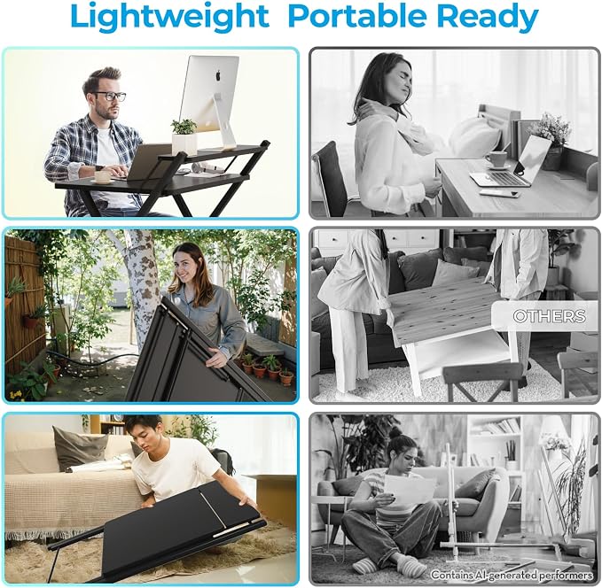 GreenForest Folding Desk No Assembly, Sturdy Computer Desk for Small Spaces | Portable Foldable Table for Laptop, 2-Tier Compact with Shelf, Space Saving for Home Office, Dorm, Apartment, 27"x 22" Black - Image 4