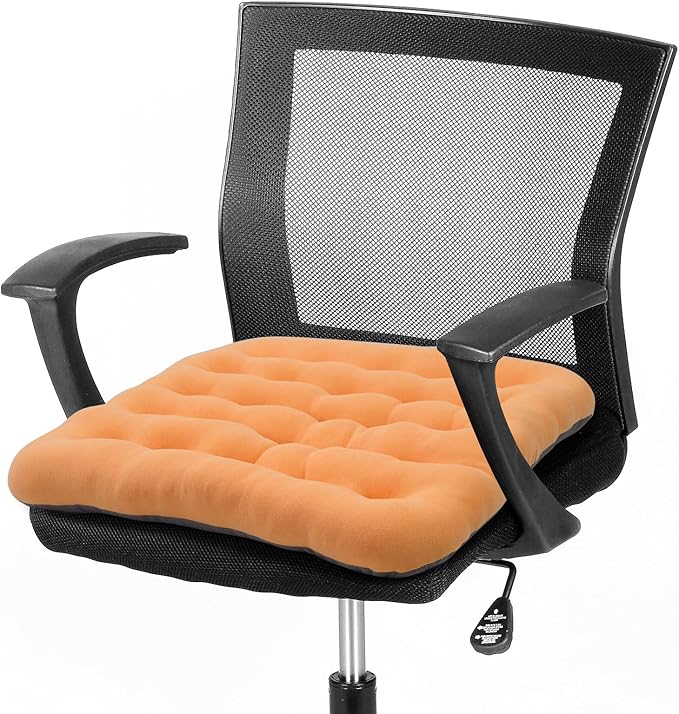 BUYUE Good Support Office Chair Cushion Padded, Soft Velvet Comfortable Non-Slip Seat Cushion for Computer Desk Kitchen Chair (1 Count, Orange) by BUYUE