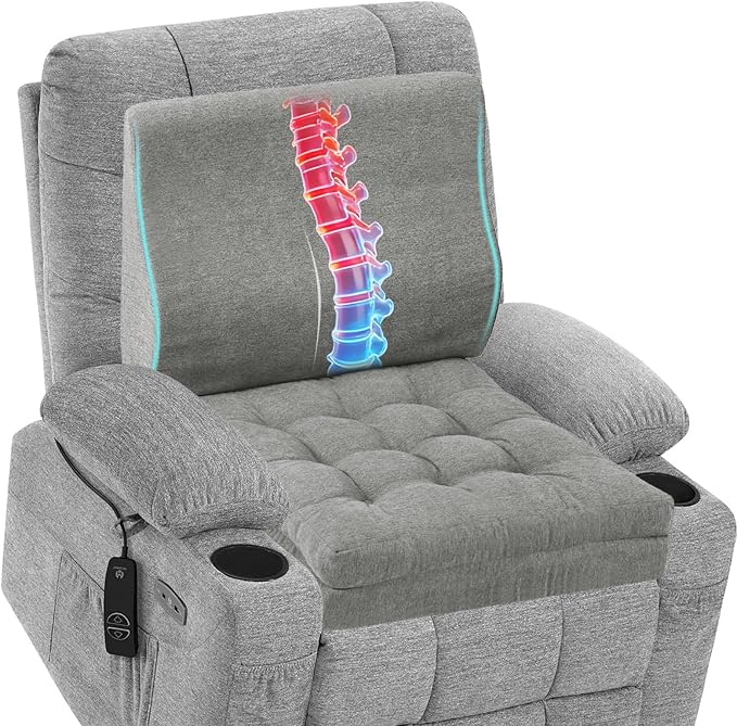 baibu Memory Foam Recliner Cushions with Lumbar Support Pillow Set for Elderly, 20x20x5 Inch Dual-Layer Design Non-Slip Recliner Seat Cushion & Back Support Pillow for Reduce Hip & Lumbar Pain, Grey by baibu