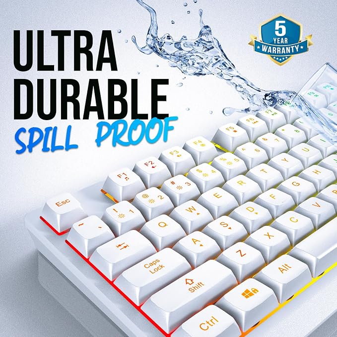 KLIM Chroma White Wireless Keyboard – RGB Backlit, Rechargeable Battery, Wireless Keyboard with Water-Resistant Durable Design, Compatible with PC, Mac, PS4, PS5 - Image 9