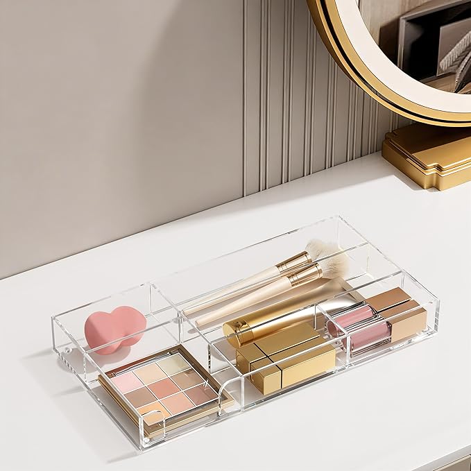 HBlife Acrylic Desk Drawer Organizer Tray with 6 Compartments, Small Clear Office Drawer Organizers and Accessories for Pens, Pencil, Makeup, Desktop, Bathroom and Kitchen, 11.65 x 6.1 x 1.38 Inch - Image 7