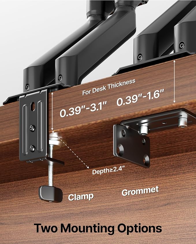 monTEK Dual Monitor Arm Stand, 17–32", Full Motion Adjustment,20 lbs Each | Mechanical Spring Arm, Heavy Duty Steel，Stable,Desk Monitor Stand, Adjustable Monitor Arm with Clamp & Grommet, VESA 75/100 - Image 7