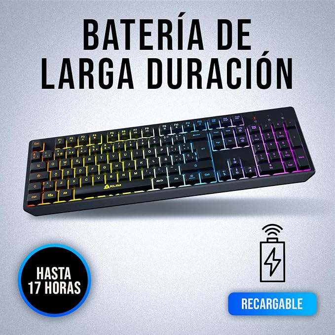 KLIM Chroma Wireless Spanish (España) Keyboard, RGB Backlit Wireless Keyboard, Rechargeable Battery, Quiet, Water-Resistant, Plug & Play for PC, Mac, PS4/PS5 - Image 3
