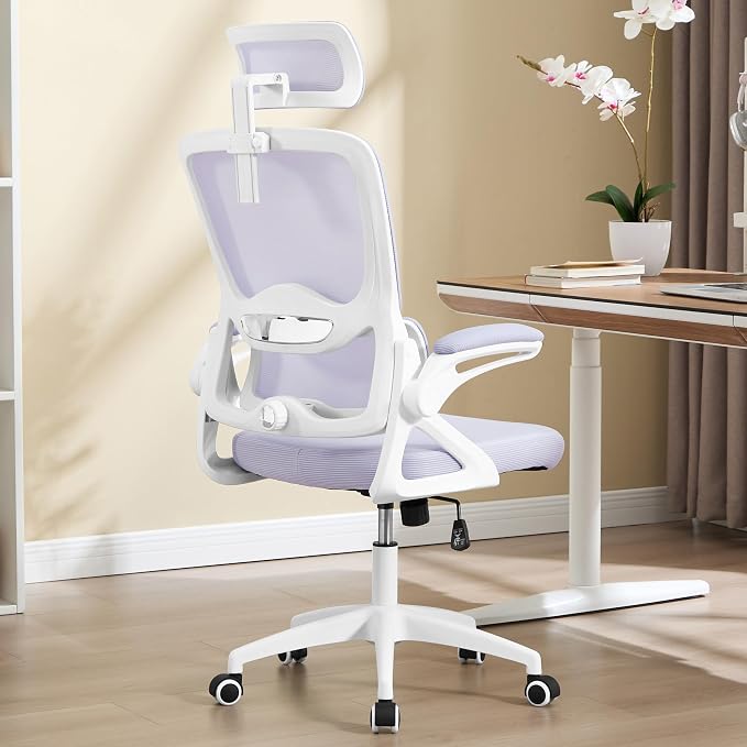 Ergonomic Office Chair,Mesh Office Chair with Lumbar Support,High Back Desk Chair with Flip-up Arms,400 lbs Big and Tall Computer Chair with Headrest,Comfy Desk Chairs (Lavender) - Image 8