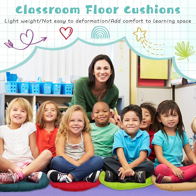 Tinideya 24 Pcs Floor Cushions Classroom,Medium 15.7 Inch,Multi Color | Round Meditation Pillows for Adults Kids, Flexible Seating Nursery Living Room Yoga, Soft Padded Chair Cushion - Image 5