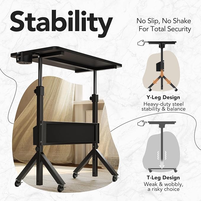 HUANUO Portable Standing Desk Adjustable Height, Mobile Stand Up Desk for Walking Pad and Treadmill, Rolling Computer Table with Wheels, 31.5"x15.75" Height 28.7"-46.1", Black - Image 7