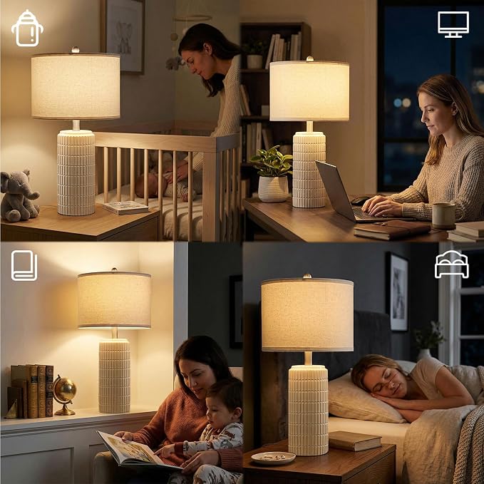 PoKat 23’’ Dimmable Table Lamps Set of 2 with Remote for Living Room, White | Modern Bedside Lamps for Bedroom, Stepless Adjustable, Farmhouse Ceramic Lamp for Nightstands, Blubs Included, No Battery - Image 5