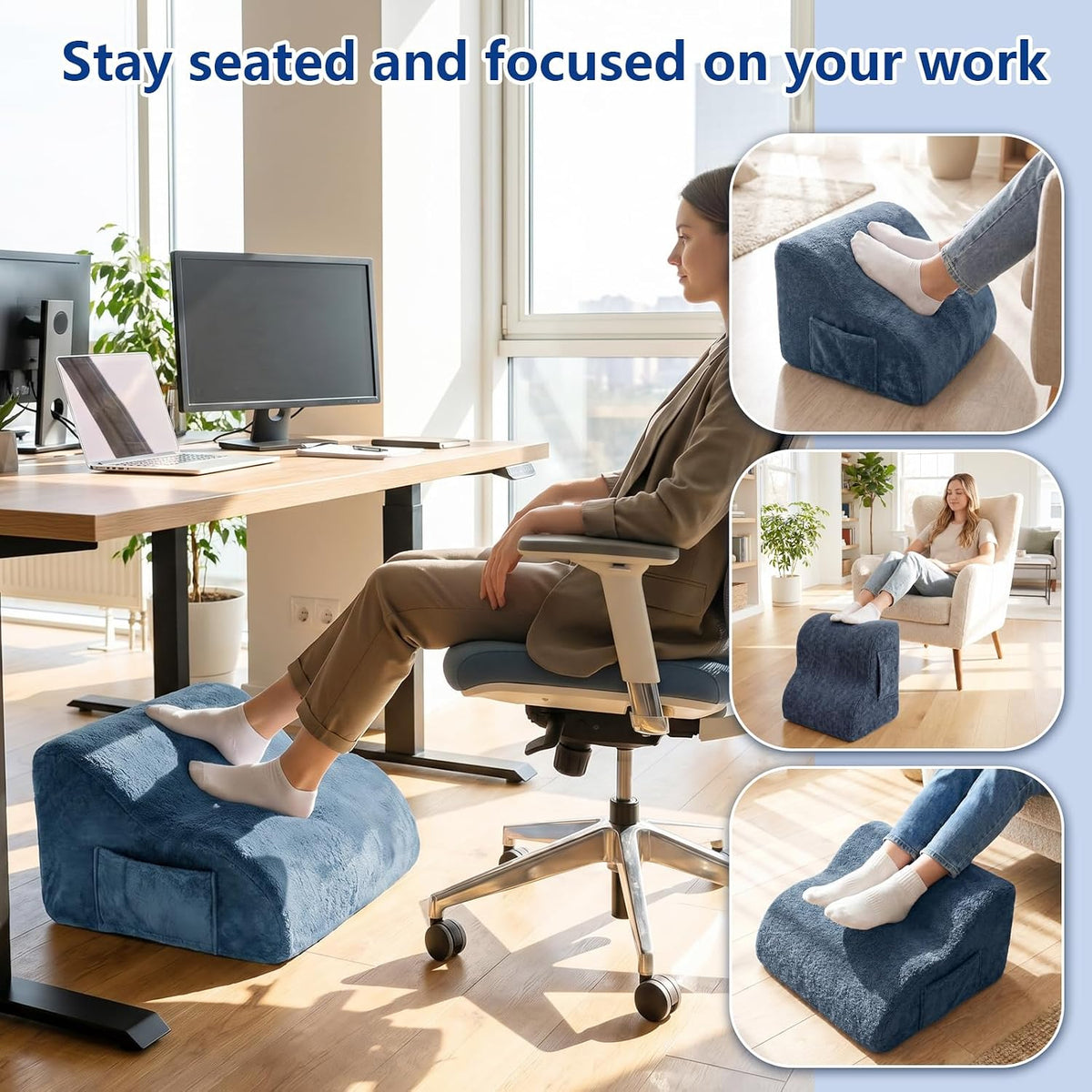 Foot Rest for Under Desk at Work, Ergonomic Under Desk Footrest with Washable Cover, Fit for Office Chair Gaming Chair and Sofa,Leg Elevation Pillow,Supports Posture - Image 4