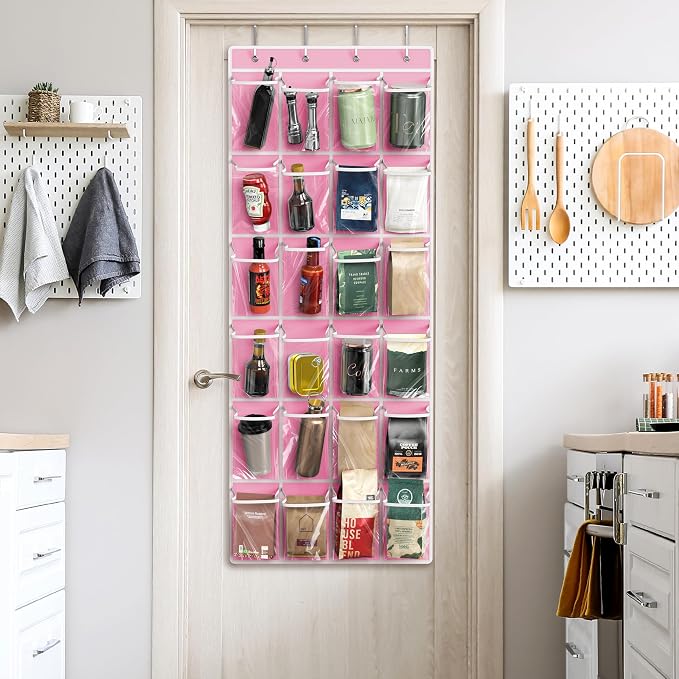 Simple Houseware 24 Pockets Large Clear Over the Door Shoe Organizer, Pink | 56" x 22.5", 4 Durable Metal Hooks, 5" x 9" Pocket Size, Multipurpose - Image 7
