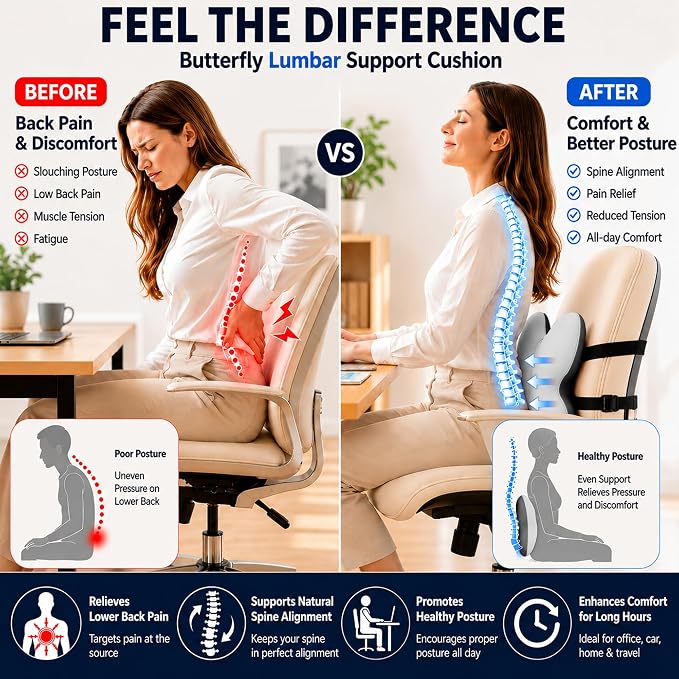 Memory Foam Lumbar Support Pillow,Back Support for Office Chair,Back Pillow for Chair,Ergonomic Lower Back Cushion for Desk Chair,Computer Chair,Gaming Chair and Car Seat,Washable Cover(Gray) - Image 2