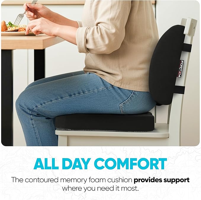 FORTEM Seat Cushion & Lumbar Support for Office Chair, Wheelchair, Car | Memory Foam | Ergonomic Design | Washable Cover | Non Slip | Black - Image 8