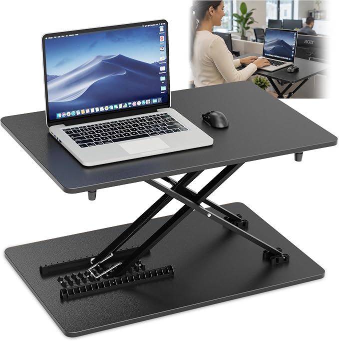 Height Adjustable Standing Desk Converter, 25.16" x 15.75", Black | Ready to Use Desk Riser for Laptop and Monitor, Sit Stand Workstation for Office, Bedroom and Living Room by DMTVAL