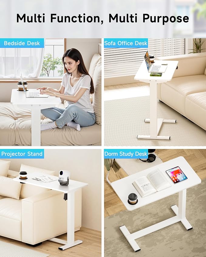 BIZUM Small Electric Standing Desk Bedside Table with Hidden Wheels 31.5 x 15.8 Inch Adjustable Computer Laptop Office Desk, White - Image 7