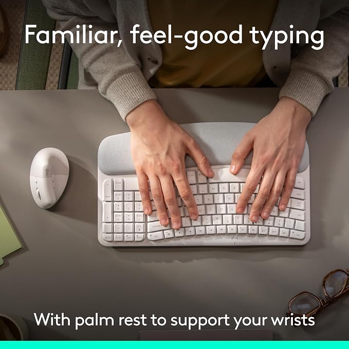 Logitech Wave Keys and Lift Vertical Mouse Combo with Palm Rest - Off-White | Cushioned palm rest, Easy-Switch, Bluetooth, compatible with Multi-OS, designed for Windows and Mac, vertical design - Image 4