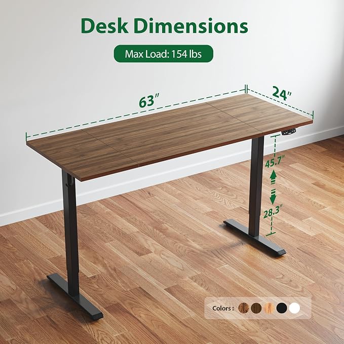 Agilestic Electric Height Adjustable Standing Desk, 63 Inch, Dark Walnut | Smooth Height Adjustment, Memory Presets, Hooks, Stable Steel Frame,154 lbs Capacity, Easy Assembly, Splice Board - Image 3