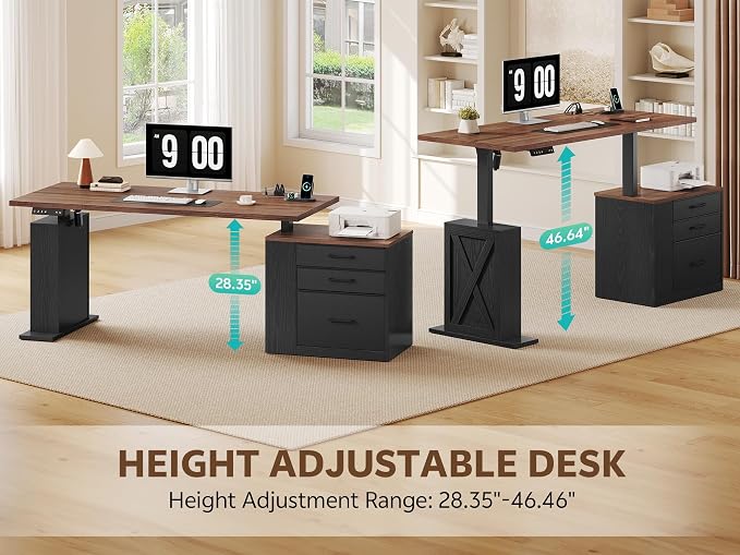 75.5'' Electric Standing Desk with Drawers Corner Desk Black | Farmhouse Adjustable Sit Stand Office Desk with 4 AC Outlets & Type C Port, Executive Computer Desk - Image 3