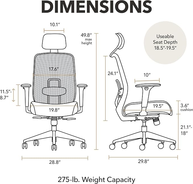 HON Altern Ergonomic Office Chair, Office Desk Computer Chair, Indigo | Mesh desk chair with lumbar support, headrest, seat slide, adjustable arms, computer chair for home office productivity - Image 2