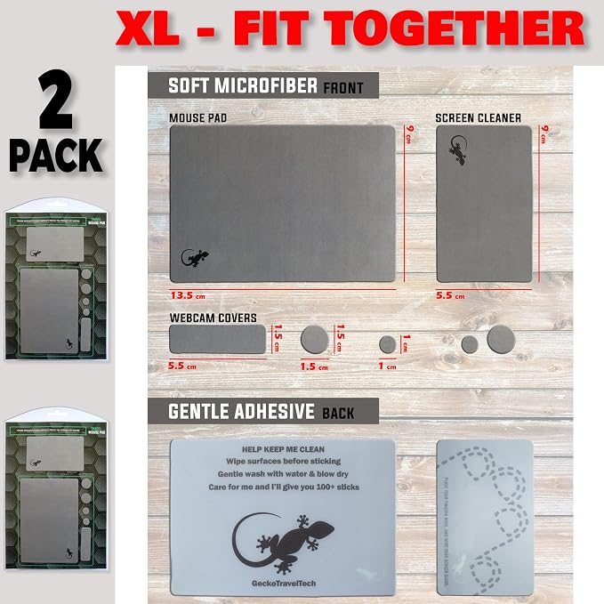 Mouse Pad Adhesive Bottom - Sticks to Any Surface - Portable - Webcam Covers and Screen Cleaner Included (2 x Gray) - Image 8