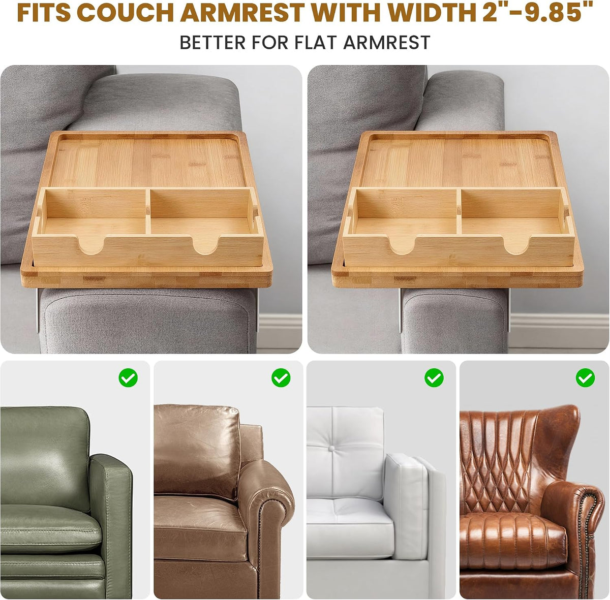 Bamboo Couch Cup Holder Tray with Adjustable Metal Legs - Image 4