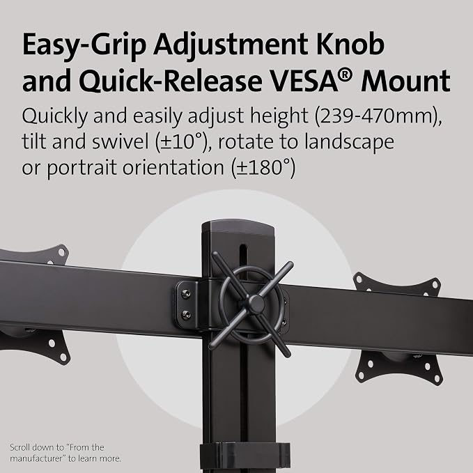 Kensington Dual Monitor Mount for Desk, C-clamp Vesa Monitor Stand Fits 2 Ultrawide Monitors Up to 27 Inches, Low Profile Stand, Height Adjustable Rotating Free Standing Arm, Black - Image 3