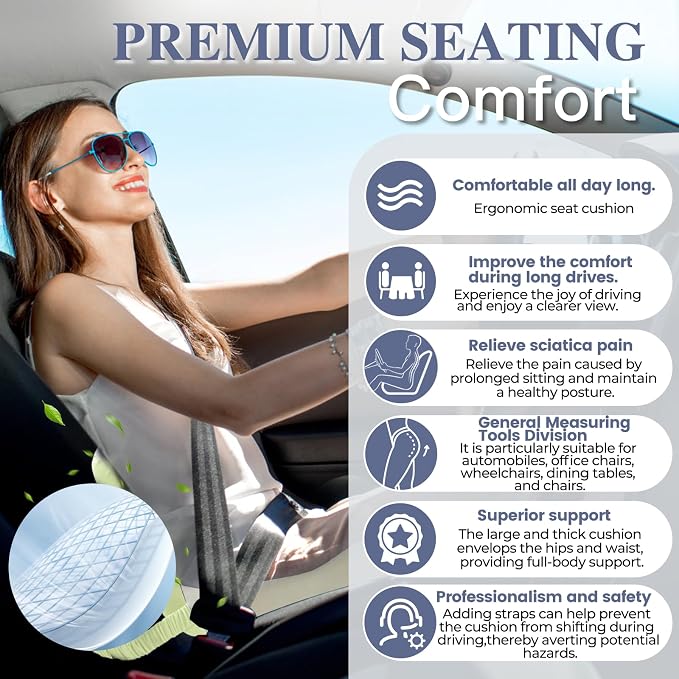 Car Seat Cushion with Lumbar Support Pillow, Seat Cushion for Driving | Ergonomic Seat Cushion for Relieve Sciatica & Tailbone Pain, Non-Slip for Car, Truck, Office Chair, Wheelchairs Home Use - Image 4