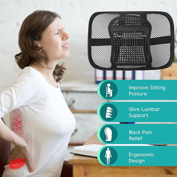 Samyoung 2-Pack Mesh Lumbar Support for Office Chair and Car Seat | 12 x 16 Inch Breathable Double-Layer Mesh Back Support with Elastic Chair Strap & Support Beads for Firm, Comfortable Support - Image 3
