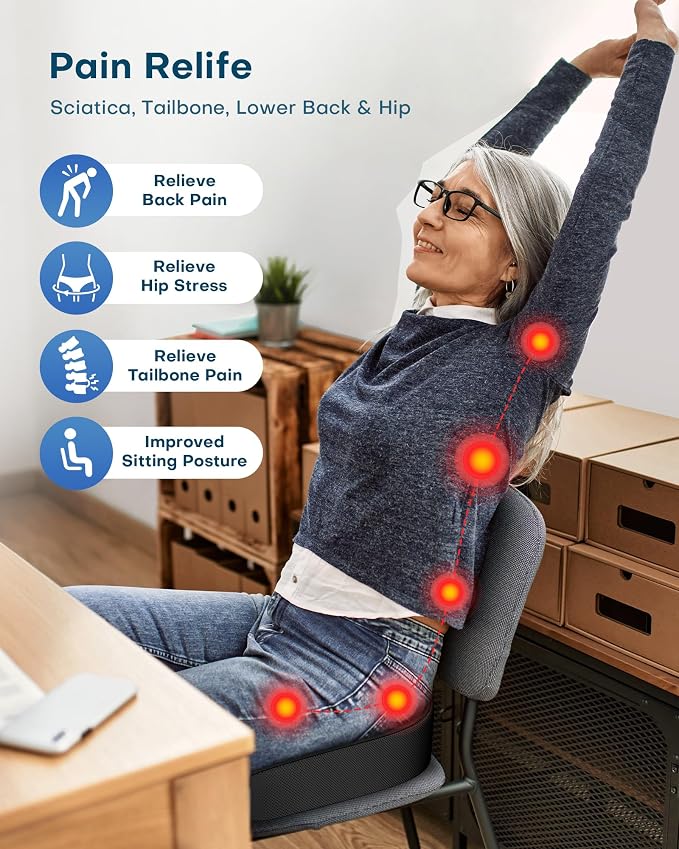Ergonomic Seat Cushion - Hollow Memory Foam Tailbone Cushion | for Office Chair, Car Seat and Wheelchair - Wedge Chair Pad for Tailbone Pain Relief Hip & Lower Back Comfort, Black - Image 2