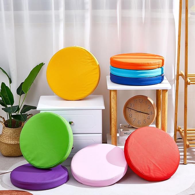 Juexica 8 Pcs Floor Cushions Kids,Classic Color,13.8 X 13.8 X 2 Inch | Extra Thick 2" Flexible Seating Classroom, Assorted Colored Floor Pillow, Soft Round Cushions for Kids Students Office School - Image 3
