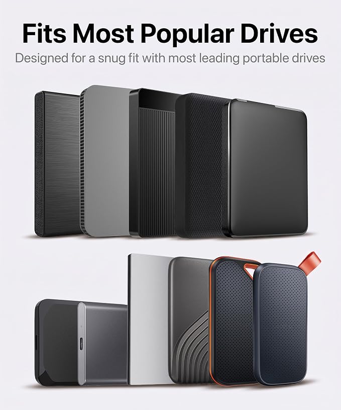 2-Pocket SSD & Hard Drive Holder for Laptop, Reusable 3M Adhesive | Stick-On Sleeve for 2.5-Inch External HDDs & SSDs | 5.9 x 4.7-Inch Pouch | Separate Pocket for Cables | Built-In Safety Strap - Image 4