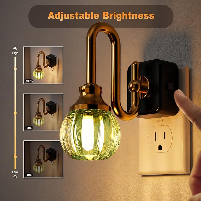 JandCase Night Light, Night Lights Plug into Wall Green Tulip | LED Nightlight, 0-100LM Dimmable Nightlights, Dusk to Dawn Sensor, 1W Vintage Nite Light for Bathroom Hallway Decor, 1 Pack - Image 3