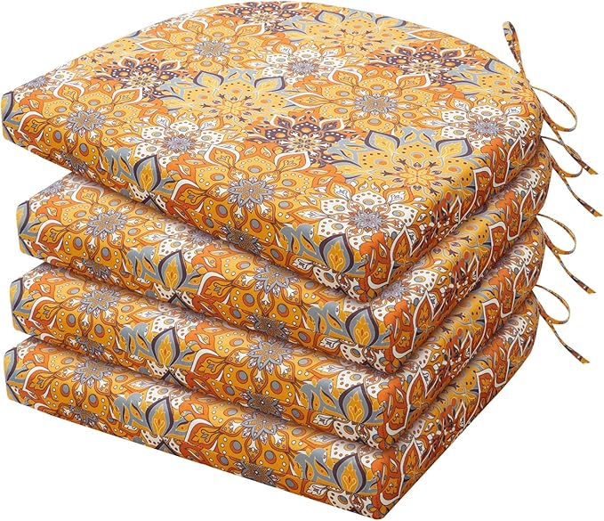 HARBOREST Outdoor Chair Cushions Set of 4, Water Resistant Patio Chair Cushions with Ties, Outdoor Seat Cushions for Patio Furniture, 17"x16"x2", Blooming by HARBOREST