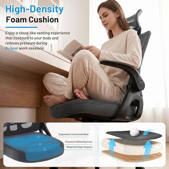 Office Chair Ergonomic Desk Chair with Adjustable Headrest Lumbar Support, High Back Breathable Mesh Chair with 120° Tilt & Flip-Up Armrests, Swivel Comfy Task Computer Chair for Work, Study - Image 7
