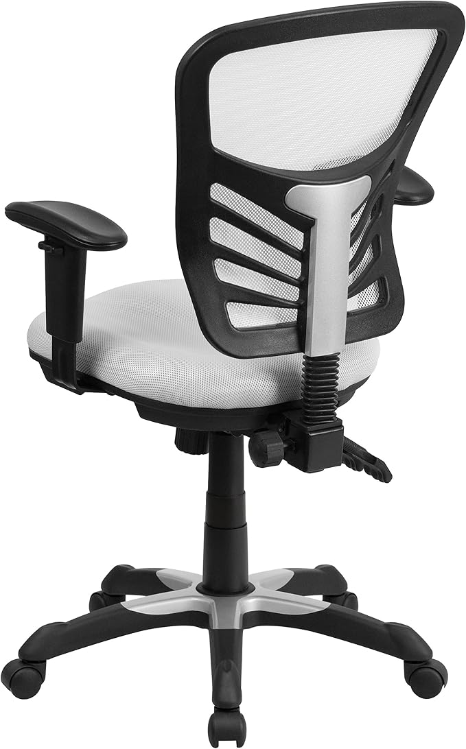 Flash Furniture Mid-Back White Mesh Multifunction Executive Swivel Ergonomic Office Chair with Adjustable Arms | Adjustable Armrests, 360° Swivel, Height Adjustable, Commercial Grade - Image 5