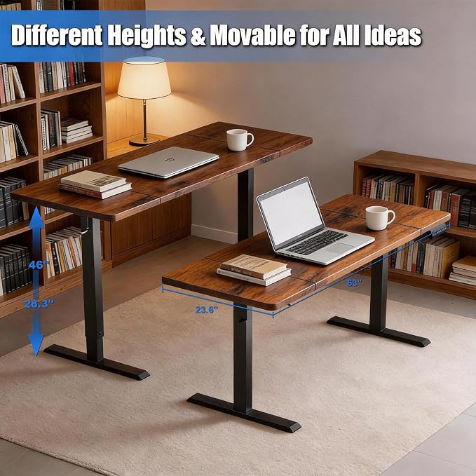 Standing Desk with Splice Board Adjustable Height- 63 inch Mobile Stand up Desk with Wheels, Portable Sit Stand Desks Electric with Lockable Casters - Image 3