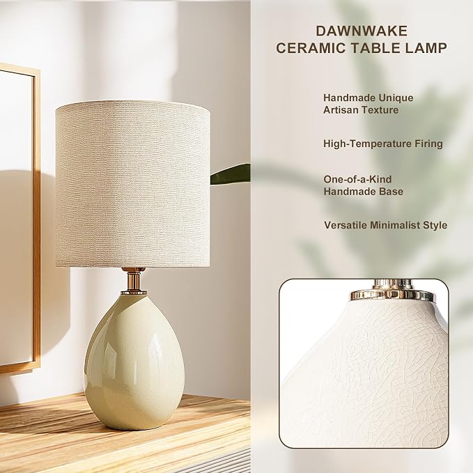 18.5" Table Lamps Set of 2 for Living Room Bedroom, Bedside Lamps for Night Stands, Desk Nightstand Lamp Dimmable, Modern Linen Cream Ceramic Lamps - Image 2