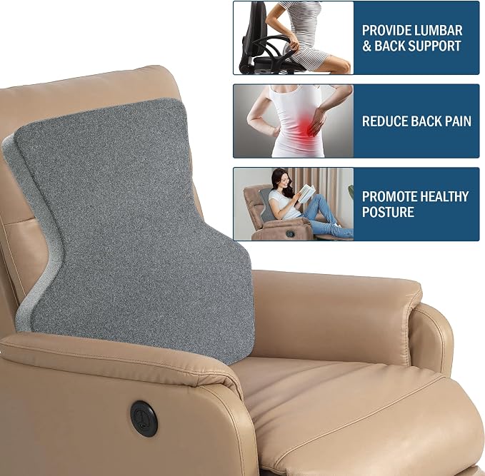 HOMBYS Ergonomic Lumbar Support Pillow for Recliner,Memory Foam Chair Back Support Cushion for Elderly,Extra Large Lumbar Support Pillow,Low Back Pain Relief Cushion,Dark Grey - Image 5