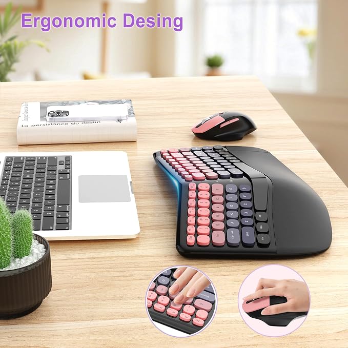 Ergonomic Wireless Keyboard Mouse, Mechanical Gaming Set with Wrist Rest | Compatible With All windows and Type C Computer,With OTG & Long Clean Bruch,Ideal for PC, Home, Office and College - Image 2