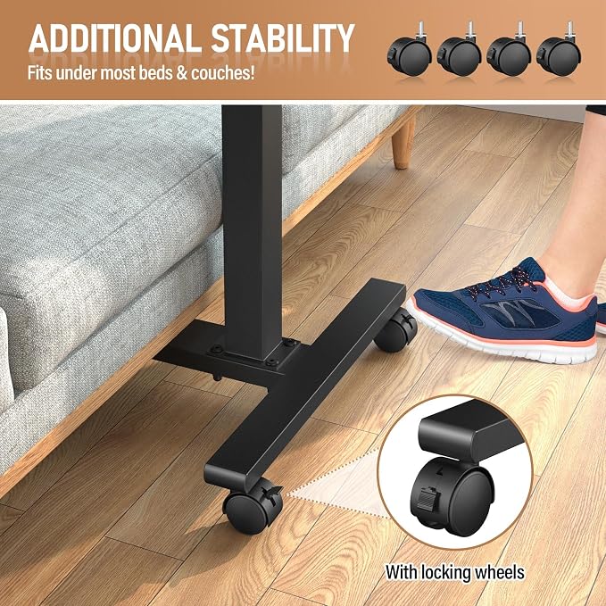 Eocnrhe Adjustable Overbed Bedside Table, Hospital Bed Table with Wheels, Portable Rolling Desk, Mobile Small Standing Desk, Rolling Laptop Stand, Computer Cart - Image 6