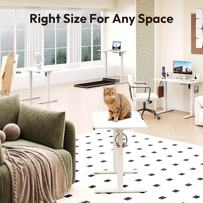 35 x 24 Inch Height Adjustable Standing Desk, 3 Presets, White | 35 x 24 in Desktop, 28.3–46.5 in Height, 2+3 Controls, ≤45 dB, 154 lb Capacity, 2 Hooks - Image 3